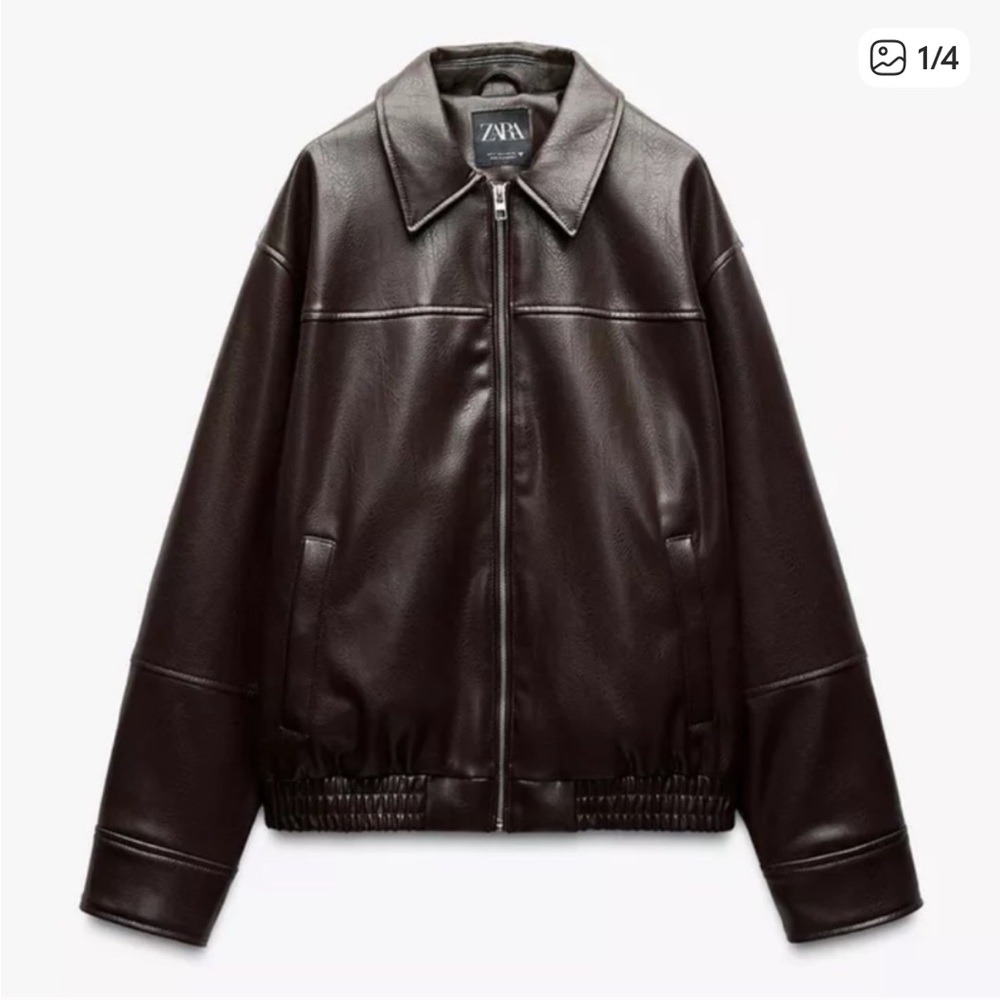 NWT Zara Faux Leather Bomber Jacket - Dark Brown